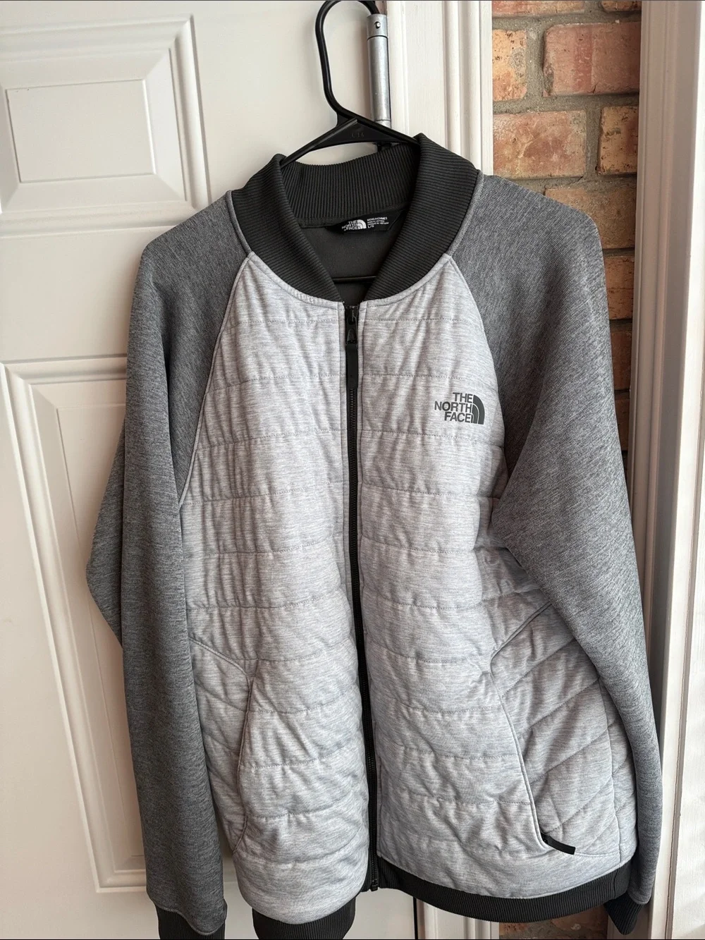 The North Face Men’s Light and Dark Gray Quilted Bomber Jacket